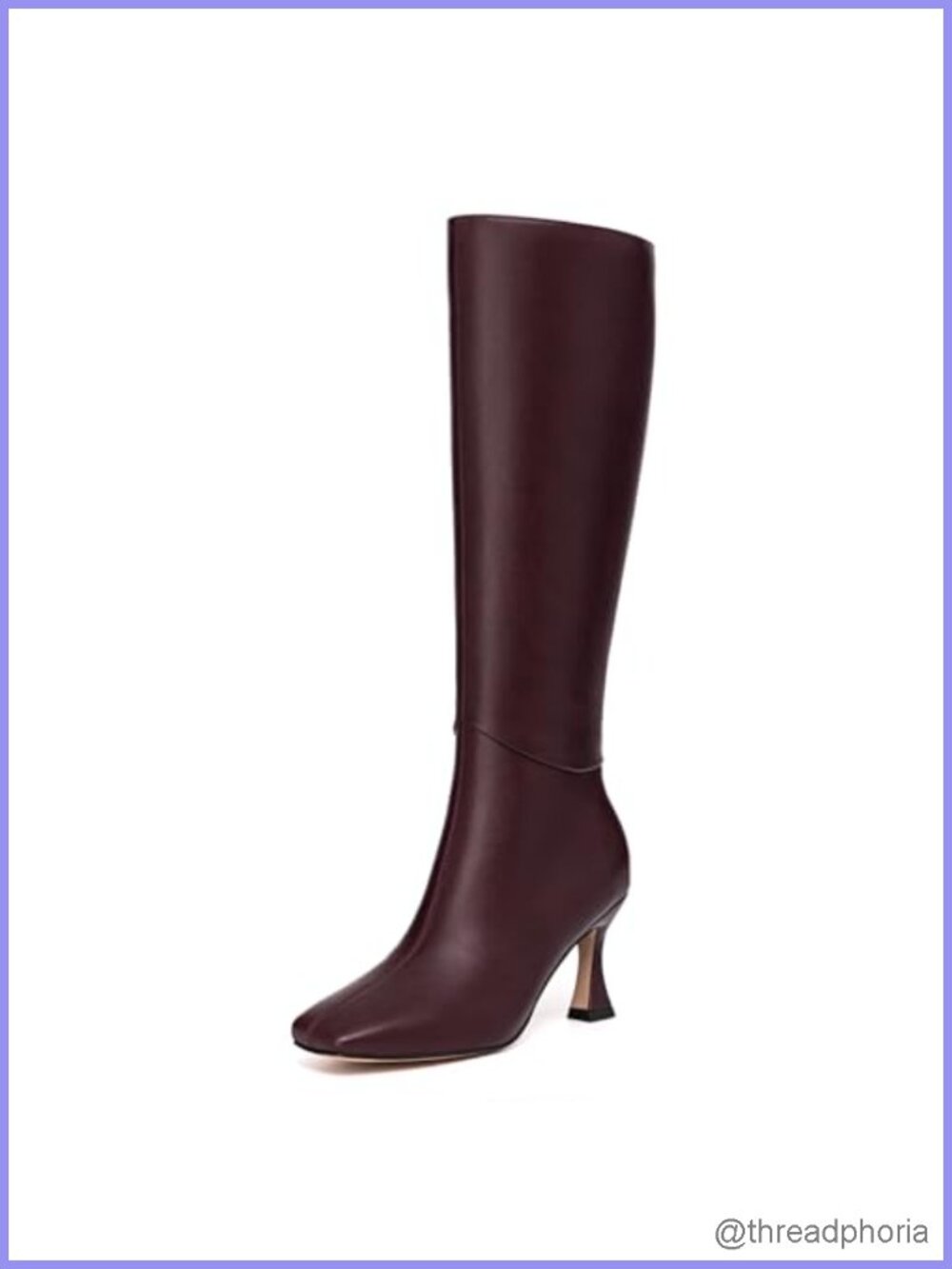 Women's Knee High Square Toe Kitten Heel PU Leather Zip Boots